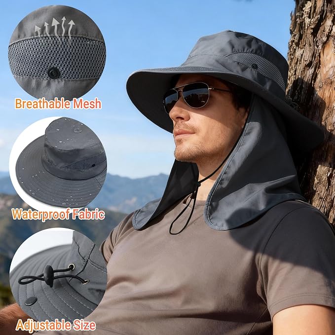 NPQQUAN Sun Hats for Men Women with Neck Flap UPF 50+ UV Protection Wide Brim Bucket Hat Safari Hiking Fishing Hats