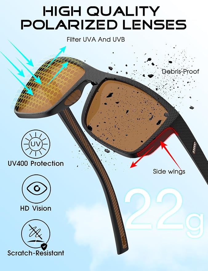 ATTCL Square Polarized Sunglasses for Men: Ultra-Light TR90 Frame UV400 Protection Sun Glasses for Fishing Driving