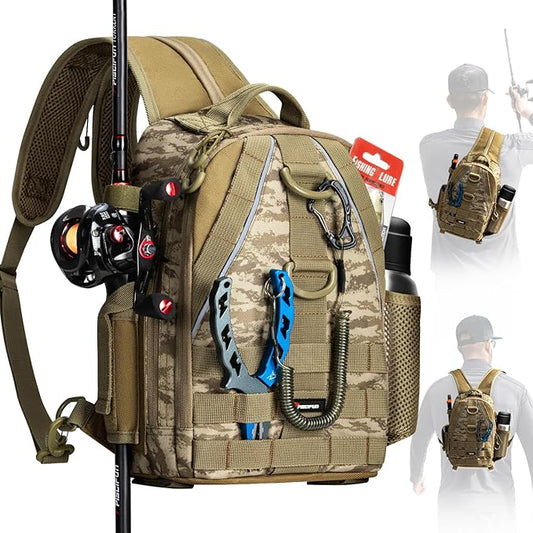 Piscifun Fishing Backpack with Rod Holder, Lightweight Sling Bag Storge Gear and Equipment