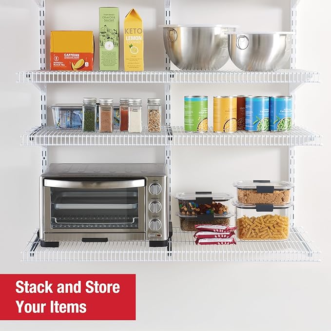 Rubbermaid 36" Pantry Organization Shelf System Direct Wall Mount 4 Shelves and Mounting Hardware Kit Included White Wire Shelving System for Home/Pantry/Closet