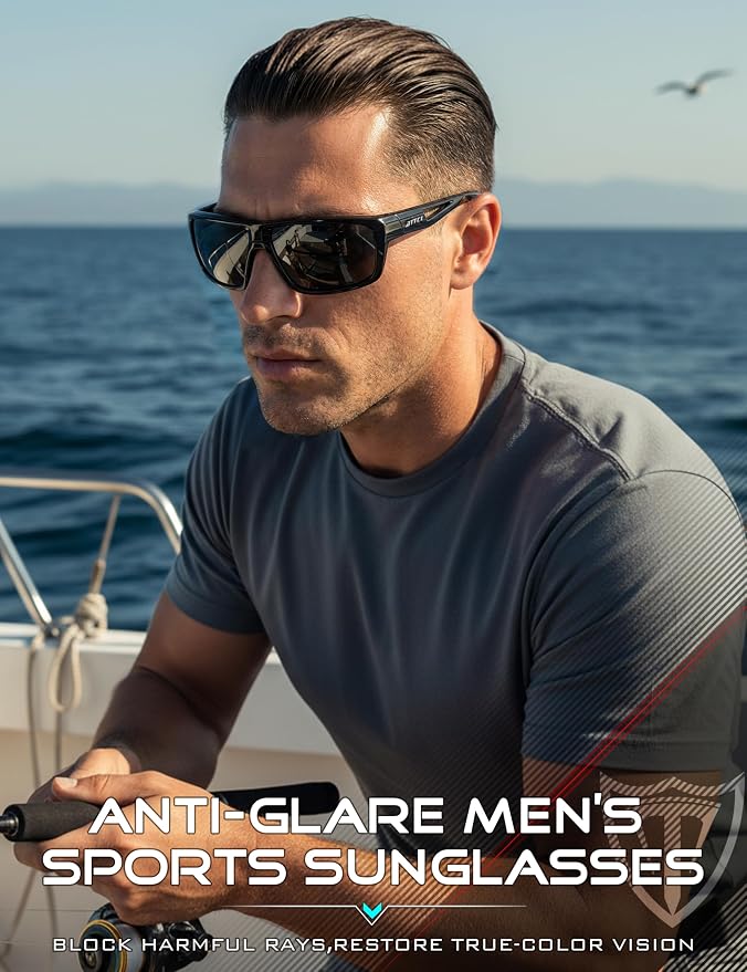 ATTCL Polarized Sunglasses Men Sports: UV Protection Lightweight TR90 Frame Anti-Slip Wrap-Around for Driving Fishing Golf