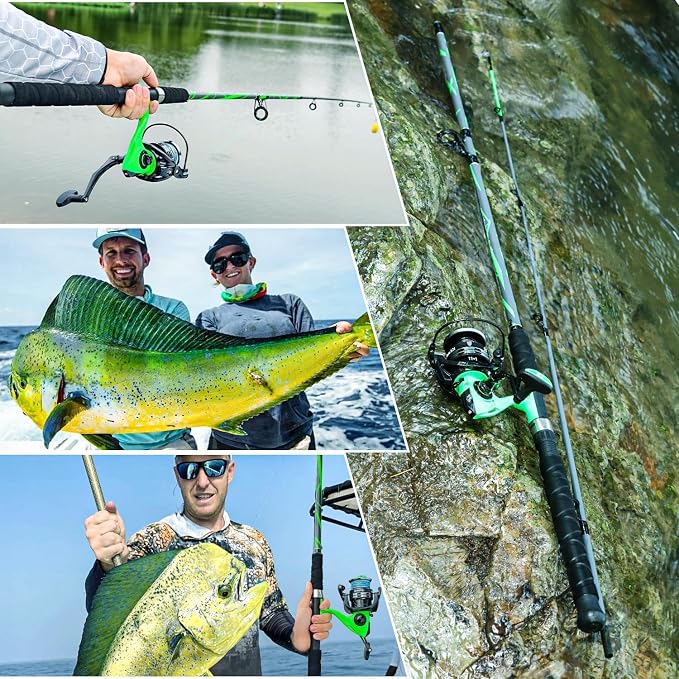 Sougayilang Progressive Glass Fishing Rods Combo with Spinning Reel Strong 100% Phenolic Glass Blanks 2Pcs Pole-7'0" with 4000 Size Reel
