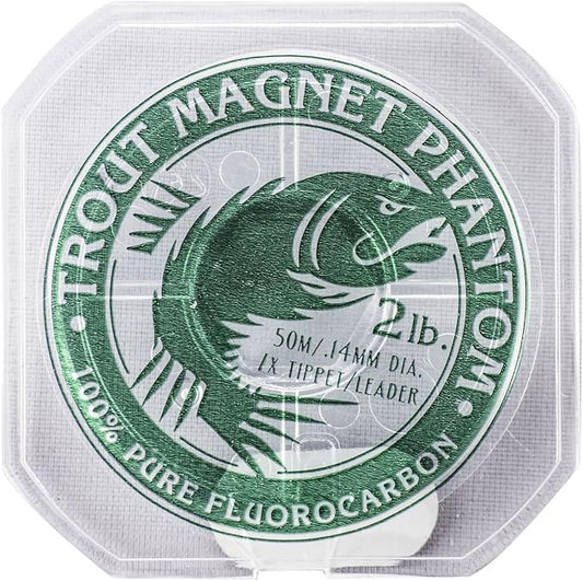 Trout Magnet Phantom Fluorocarbon Leader – Ultra-Invisible, 100% Fluorocarbon Clear Leader Line (Tippet) for Trout & Clear Water Fishing - 50 Meter Spool