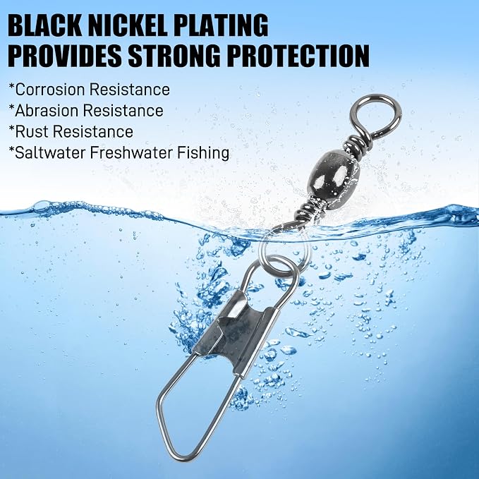 SILANON Fishing Barrel Swivels Snaps, Barrel Swivel with Safety Snap Stainless Steel Brass Swivels Fishing Tackle Line Connector High Strength Solid Rings for Saltwater Freshwater
