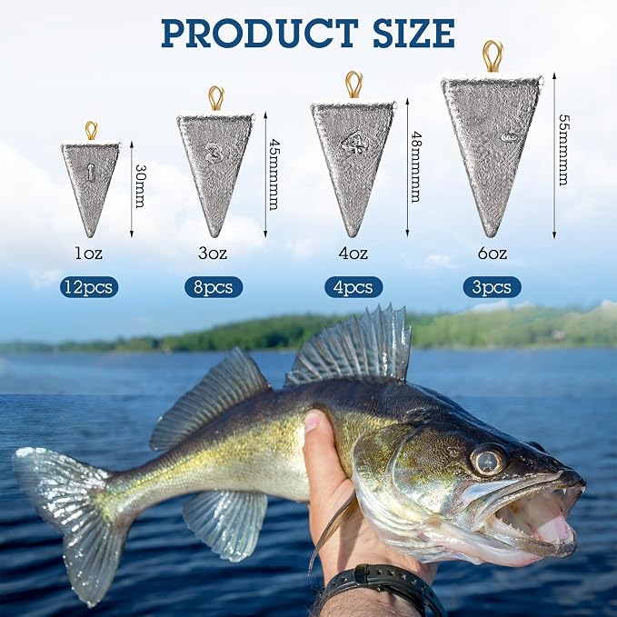Zhanmai 27 Pieces Pyramid Fishing Weights Sinkers Triangle Rig Pyramid Sinkers for Ocean Saltwater Surf Bass Catfish Fishing Weights Casting Gear Tackle Essential