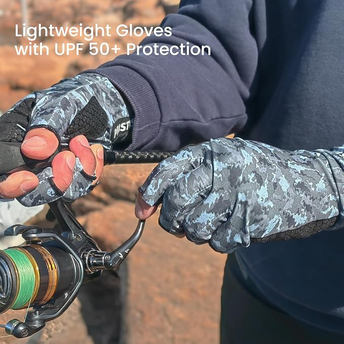Pristis Half-Finger Fishing Gloves, UPF 50+ Breathable Quick Drying Fingerless Sun Gloves for Women Men, Fly Fishing Hunting Paddling Sailing Kayaking Hiking Canoeing Cycling