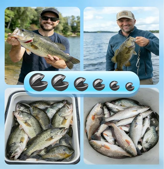 200/350 Pcs Premium Split Shot Fishing Weights Sinkers, Removable Leakproof Fly Fishing Split Shot for Freshwater & Saltwater， Bass Trout Circular Accessories - 5/6 Sizes