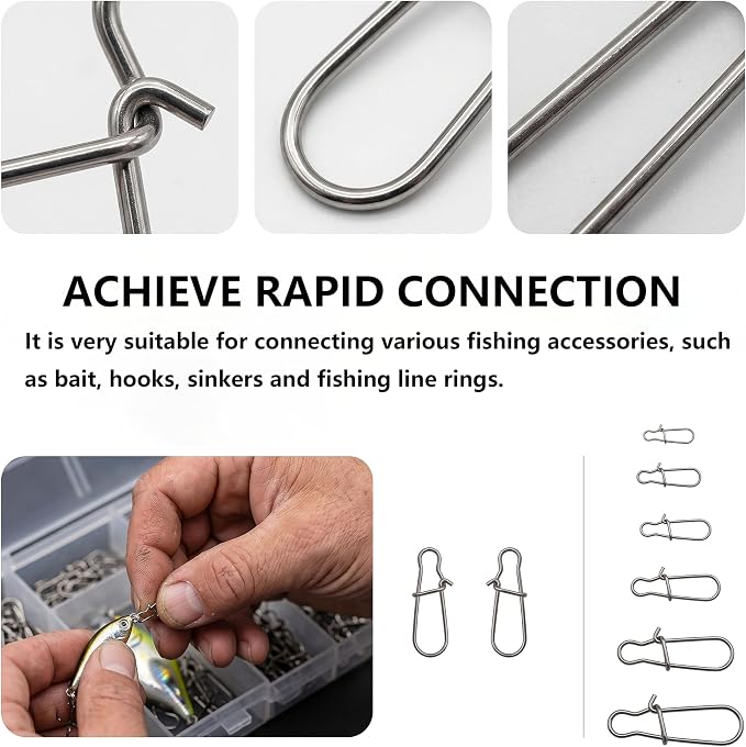 300 Pack Duo Lock Fishing Snaps Lure Snaps Saltwater Freshwater Fishing Line Weights Clips 26-220LB