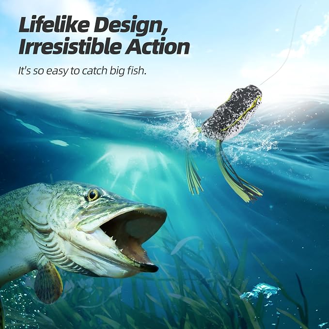 Soft Frog Lures, Topwater Swimbaits for Bass Fishing, Realistic PVC Design, Weedless Hooks, Perfect for Freshwater & Saltwater, Effective Fishing Lures for Pike & Snakehead
