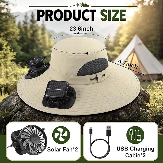 Syhood Solar Powered Fan Hat Neck Gaiter Arm Sleeves Sun Bucket Hat with Fan Cooling Wide Brim Hats for Fishing Hiking