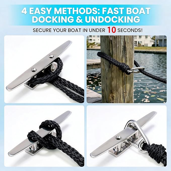 Obcursco Bungee Dock Lines for Boat, Docking Rope with 316 Stainless Steel Clips, Accessories for Jet Ski, PWC, SeaDoo, Pontoon, Center Console, Sets of Two(4ft & 6ft) (Black)
