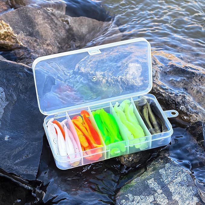 Soft Fishing Lures Kit Paddle Tail Swimbaits Plastic Worms Set Mixed Color Minnow Jerkbait Bass Lure Baitsfor Trout,Walleye,Crappie