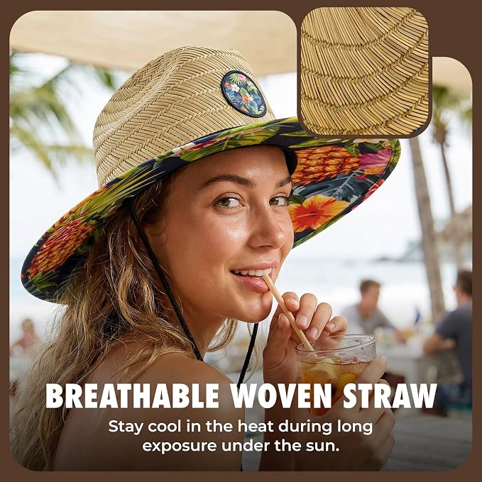 grinderPUNCH Lifeguard Hat Mens Straw Sun Hat for Outdoor American Flag USA Patriotic Straw Beach Fishing Straw Hat for Men