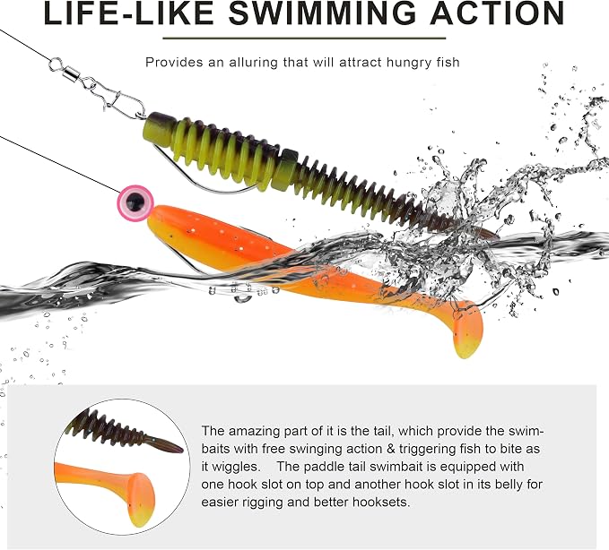 130/260Pcs Fishing Soft Lures Multi-Color Worms Set with Storage Box Silicone Threaded Bait Equipment Tackle Plastic Bait Gear for Bass, Fish Kit,Hooks,connectors, Accessories Tools,Swimbait