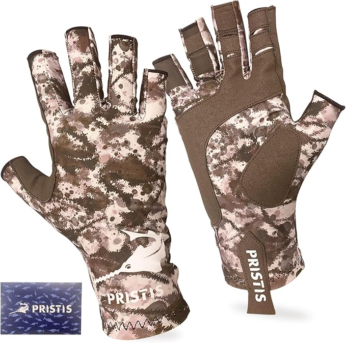 Pristis UPF 50+ Fishing Fingerless Gloves, UV Protection Breathable Half-Finger Sun Gloves for Men Women Boys Kayaking