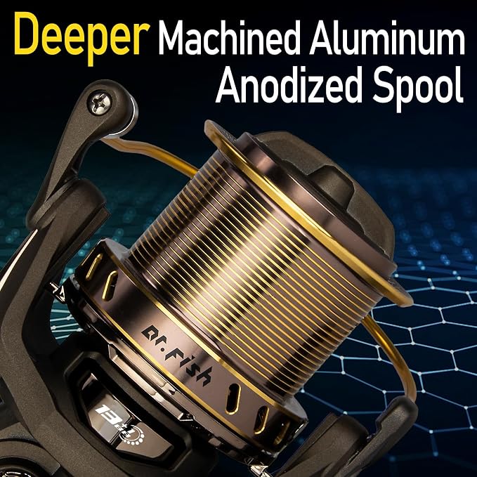 Dr.Fish Long Shot Spinning Reel, 10000/12000 Saltwater Surf Fishing Reel, 13+1 BBS, 48LB Max Drag, Ultra High Capacity, Heavy Duty Long Cast Offshore Trolling Surf Casting