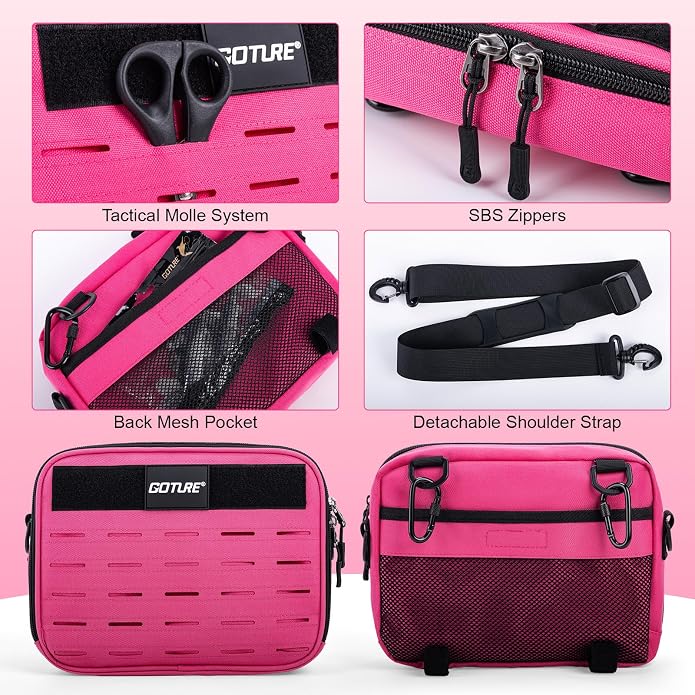 Goture Fishing Tackle Bag, Bait Storage Binder with Detachable PVC Clear Sleeves, 900D Water-Resistant Pink Sling Bag, Soft Bait Hooks Sinkers Fishing Accessories Storage for Saltwater & Freshwater