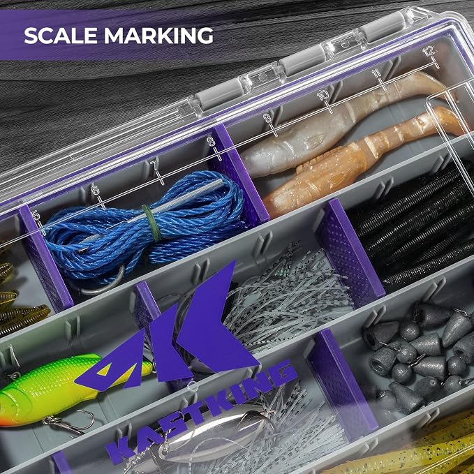 KastKing HyperSeal Waterproof Tackle Box, 3600 and 3700 Tackle Trays, Fishing Tackle Box Organizer with Removable Dividers, Lure Box and Terminal Tackle Storage,Purple