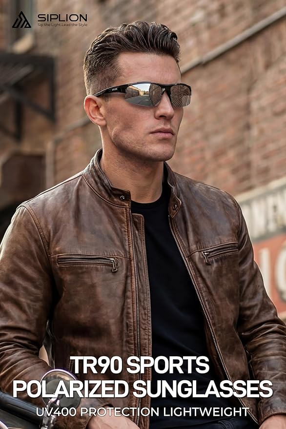 SIPLION Polarized Sunglasses Men Sports: UV400 Protection Anti-Slip Wrap-Around TR90 Frame for Driving Fishing Golf Running