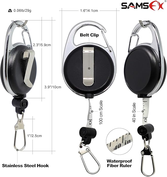 SAMSFX Fishing Tape Measure Zinger and Neoprene Straps Attaches to Fly Fishing Landing Net Tools & Accessories