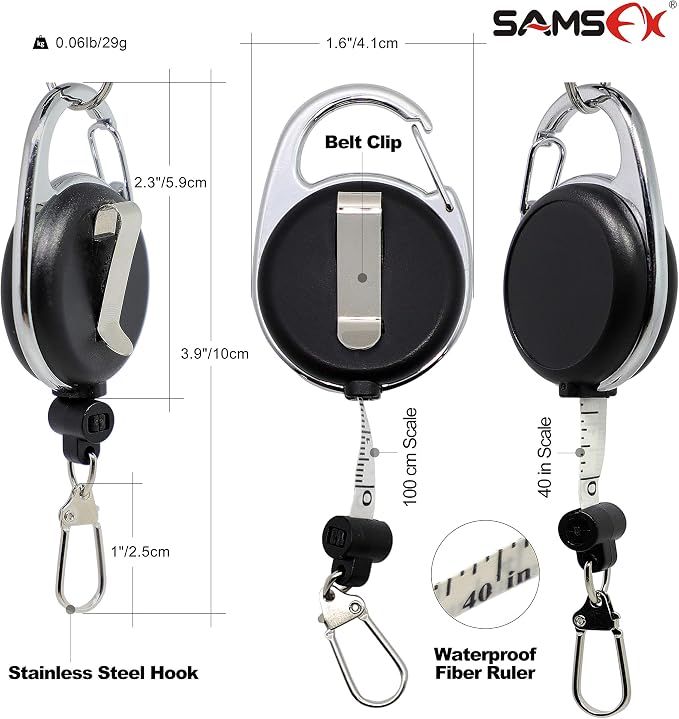 SAMSFX Fishing Zinger Retractors Retractable Tape Measure with Fly Fishing Knot Tying Tool Combo