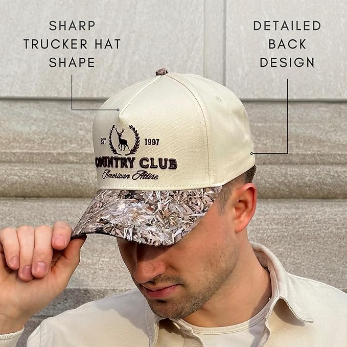 Vintage Western Trucker Hat | Men & Women | Country Cute Caps for Cowgirls Cowboys | Camo Denim Embroidered Cotton | Snapback