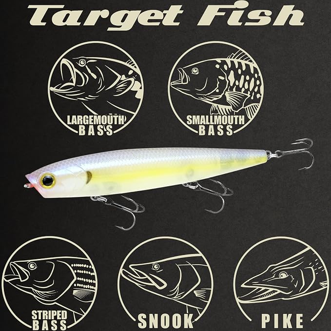 LUCKY CRAFT Gunfish 95 3 Hook Freshwater Fishing Lures and Bait for Bass Fish, Topwater Fish Line, Surface Bait with Treble Hooks, Fishing Gear for Tackle Box