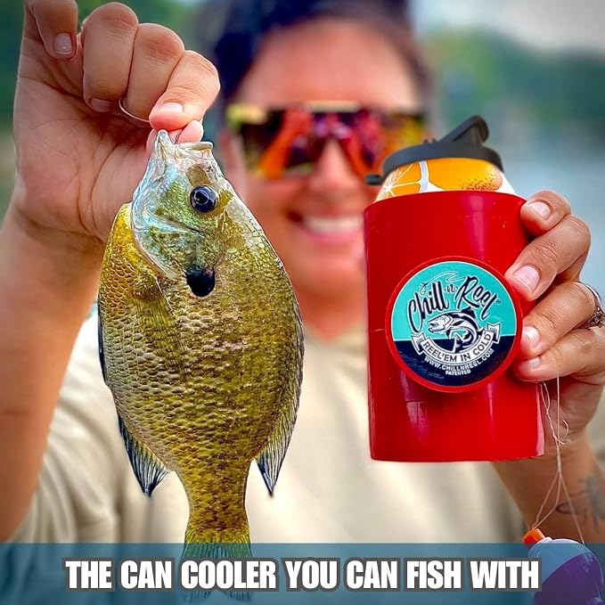 Made in USA | Fishing Can Cooler | Top Camping Essentials, Boat Gifts, Kayak Accessories, and Lake Float Gadget | Great Camper Must Haves | Fun Fishing Gift | Retail Box Packaging | Red