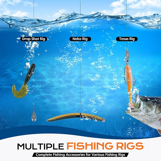PLUSINNO Fishing Gear Accessories Kit, 449PCS Fishing Tackle Box with Tackle Included, Fishing Hooks, Fishing Weights Sinkers, Jig Heads, Fishing Tackle Set Equipment for Bass Trout, Gifts for men