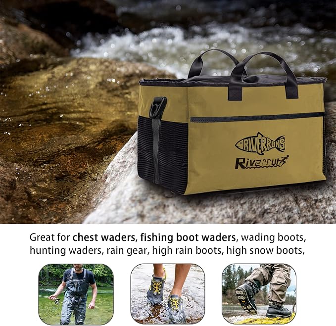 Riverruns Fishing Hunting Wader Bag with Vented Mesh, Waders Boots Bag, Fly Fish Storage Bag for Fishing, Hiking, Camping
