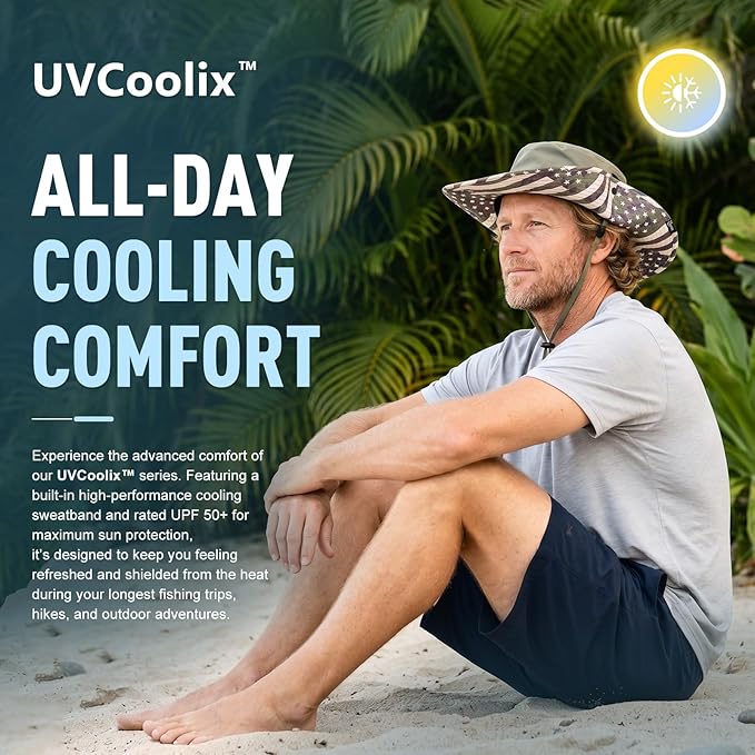 TOP-EX UVCoolix™ Bucket Hat for Men, Cooling Sun Hat Women, UPF 50 Wide Brim Boonie Hats Underbrim Prints, Breathable, M-XXL