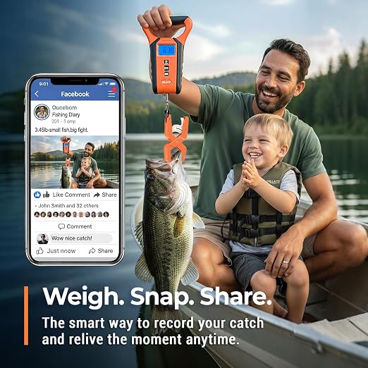Fish Scale Floating Waterproof Digital Fishing Scale with Lip Grip, Replaceable Hook, LCD Display, 110lb Capacity, Auto Hold, Multiple Units(LB/OZ/KG), Included Measuring Tape – Ideal for Anglers
