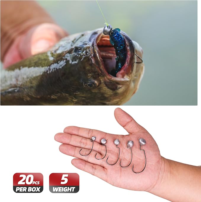 Swing Weedless Ned Rig Jig Heads - 20pcs Weedless Jig Head Hooks for Bass Fishing, Ideal for Ned Rig Baits, Durable Jigheads for Fishing, Anglers