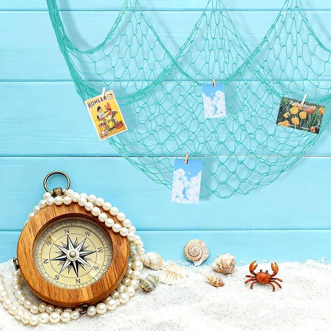 12 Pack Decorative Fish Netting for Party 80 x 40 Inch Natural Cotton Fish Net Decorations for Pirate Ocean Under The Sea Hawaiian Mermaid Party Picture Wall Hanging Decoration(Blue)