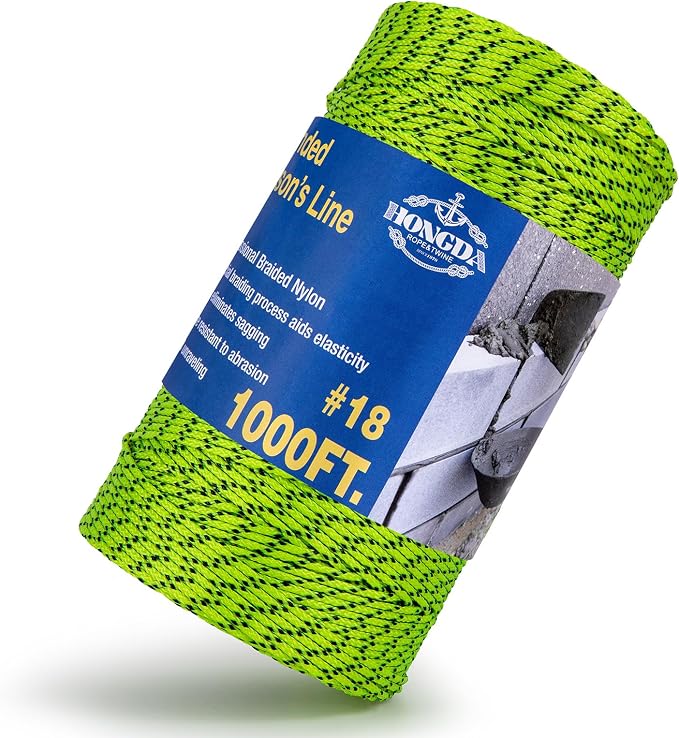 HONGDA Professional Masonry String Lines, 1000 Feet #18 Bonded Braided Nylon Mason Line, Durable and Versatile String for Masonry, Construction, Gardening, and DIY Projects
