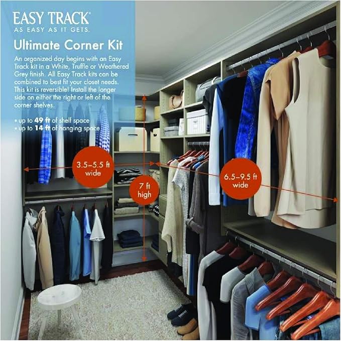 Easy Track Ultimate Corner Wood Kit Closet Organizer, Truffle