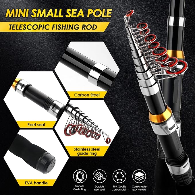 Telescopic Fishing Rod Reel Combo 2PCS 6.89FT Collapsible Fishing Pole Spinning Reel Lures Accessories with Fishing Bag Portable Fishing Rod Kit for Saltwater Freshwater Travel Fishermen Gift