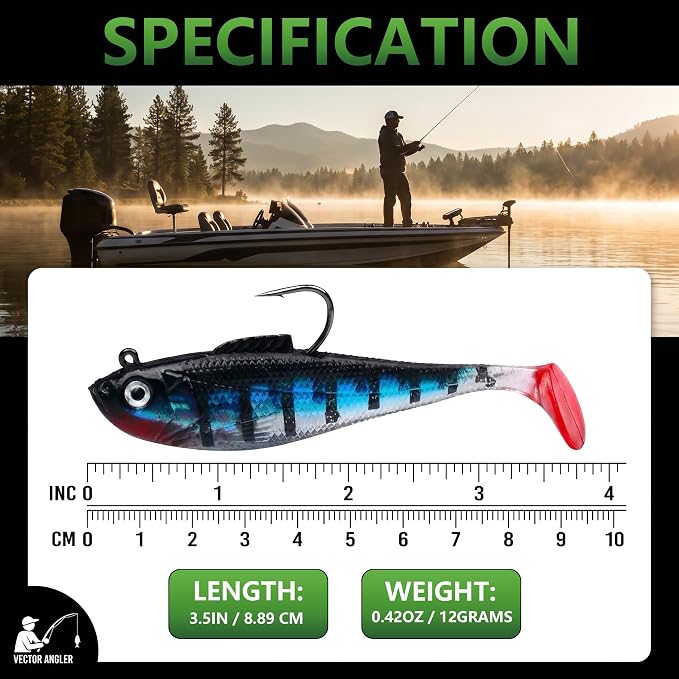 Soft Fishing Lures for Bass Fishing:Pre-Gigged Swim Baits for Saltwater or Freshwater.Soft Plastic Fishing Accessories.
