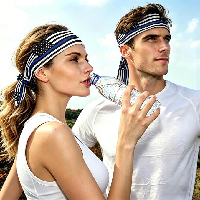 Flag Tie Headbands for Men Women, Moisture Wicking Sweatband Breathable Sports Headwrap, Non-Slip Stretchy Adjustable Fitness Hair Band