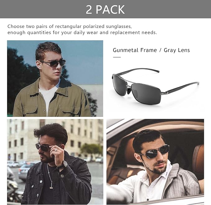 SUNGAIT Ultra Lightweight Rectangular Polarized Sunglasses Men UV400 Protection