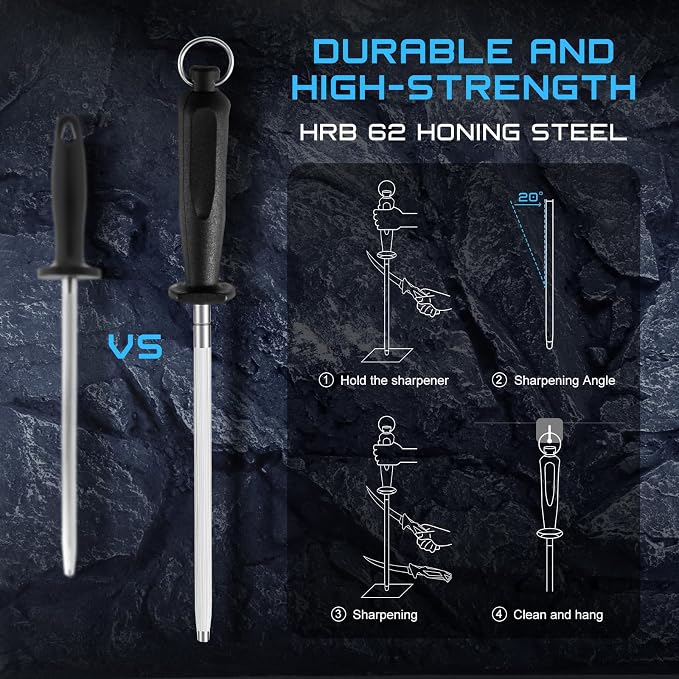 Fillet Knife Kit Combo, Fishing Knives and Honing Rod, Ultra-Sharp G4116 German Stainless Steel, Non-Slip Handle, Durable Storage Bag, Fishing Gifts for Men