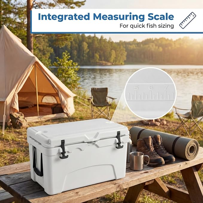 COSTWAY Portable Insulated Hard Cooler – Keeps Ice Up to 6 Days, Heavy-Duty Outdoor Ice Chest with Cup Holders, Built-in Fish Ruler & Bottle Opener for Camping, Fishing, Beach, Tailgating