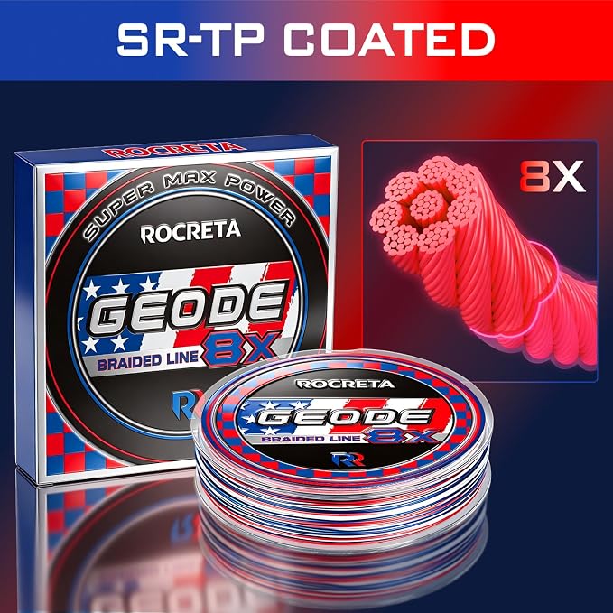 Geode Braided Fishing Line, 10-200 lb, 8 Strands, 300yds/500yds/1000yds, Colored Braid Superline