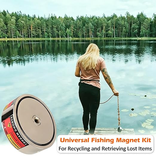 MUTUACTOR Fishing Magnet Kit Heavy Duty, Super Strong 2000lbs Double Sided Neodymium Magnet,Φ3.81”Permanent Rare Earth Magnets Fishing with 65FT Rope Gloves for Hunting Retrieval Underwater Searching