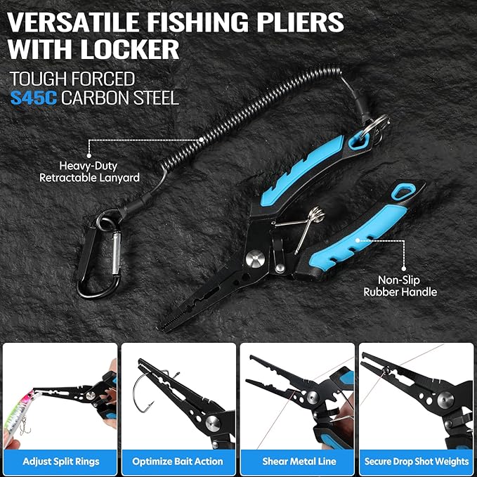 TOPFORT Fishing Gear Tool Kit - 7PC Saltwater Fishing Pliers Accessories Set - Fishing Equipment with Fish Knife Scissors Hook Remover Tools Line Cutter and Fish Lip Gripper - Fishing Gifts for Men