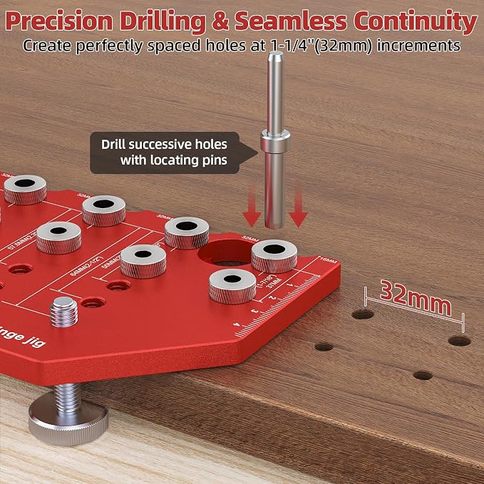 11-Hole Shelf Pin Jig and Hinge Jig 2-in-1,1/4 Inch and 5mm Shelf Pin Drilling Jig,Self-contained Clamping Function Shelf Jig and Cabinet Hardware Jig Tool Drill Guide
