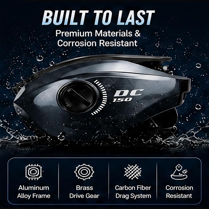 DC Baitcasting Reel with Smart Digital Brake, Anti-Backlash Fishing Reel with Signature DC Sound, Easy-Control 7.1:1 Baitcaster for Beginners & Bass Fishing
