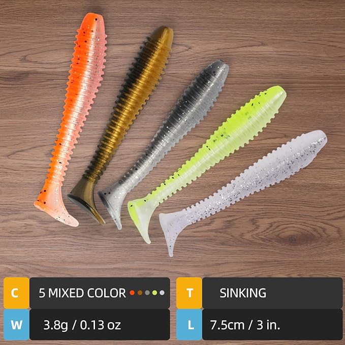 Texas Rig Kit 10 PCs 3/16 1/4 3/8oz with Paddle Tail Swimbaits and Reusable Bait Rig Keeper Case, Quick-Fishing Bass Fishing Lures Kit