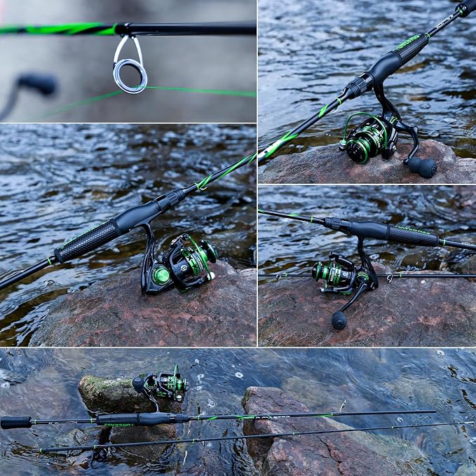 One Bass Fishing Rod Reel Combos, Spinning & Casting Combo, Graphite 2Pc Blanks, Stainless-Steel Guides, Super Polymer Handle
