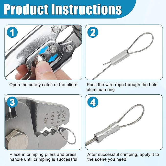 Fishing Crimping Tool Kit Stainless Steel Crimp Pliers Wire Rope Crimping Tool + 590pcs Crimp Sleeves Beads Kit,8 Crimping Sizes